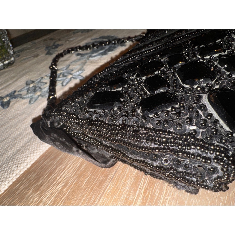 Chicos Black Beaded Gem Embellished Clutch Evening Bag Chain Strap - Picture 10 of 10